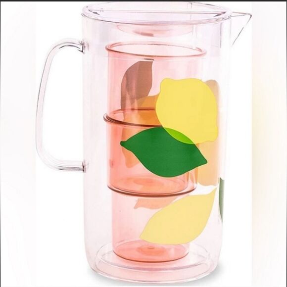 KATE SPADE NEW YORK NESTING PITCHER SET W/WATER PITCHER AND 2 REUSABLE CUPS NWT - Picture 2 of 5